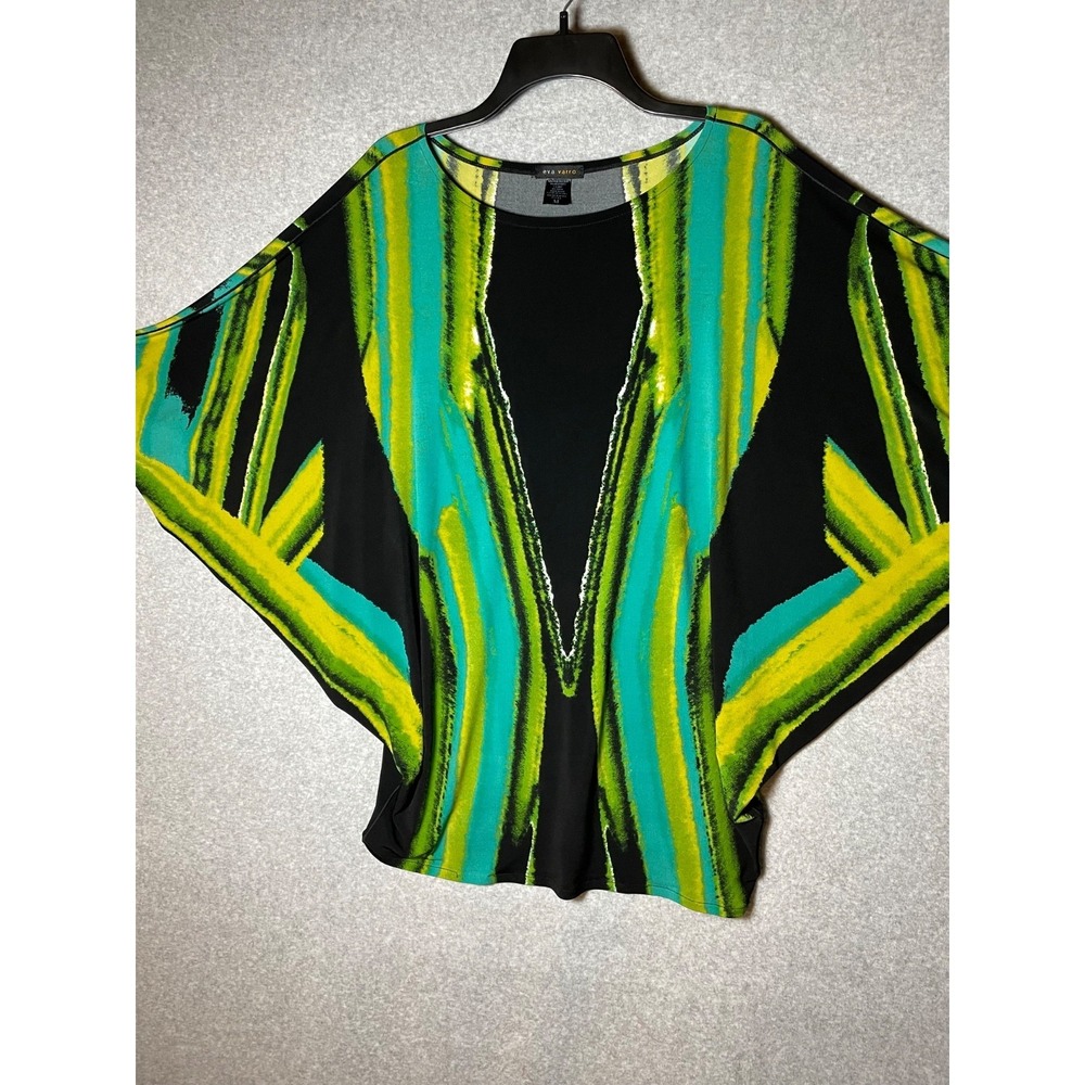 Eva Varro Top Womens Medium Artsy Colorful Bat Wing Tie Dye Green Black Oversize